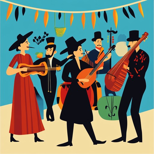 An upbeat instrumental with spirited klezmer melodies and rhythms that encourage dancing and happiness.