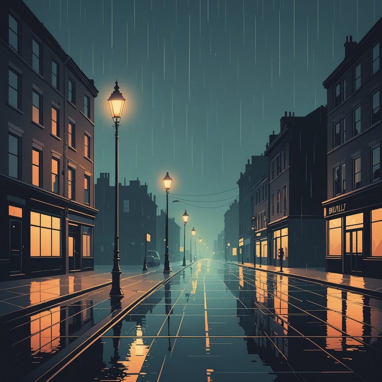 As the evening twilight blankets the cityscape, the somber mood is enhanced by the subtle reflections of glittering lights off wet pavements, creating a hauntingly beautiful atmosphere. This instrumental music captures the quiet melancholy of an urban nightfall, resonating deep within a contemplative soul. Each note unfolds like a soft step on a deserted street.