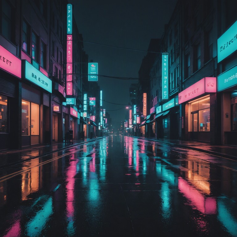 Imagine a soft, continuous drizzle on a neon lit city street at night, where the cool, damp air carries the soothing sound of chill trip hop beats produced by a solitary electric piano. This track brings the essence of tranquility amidst urban chaos, embodied in a gentle melody that flows like water on pavement, reflecting city lights.