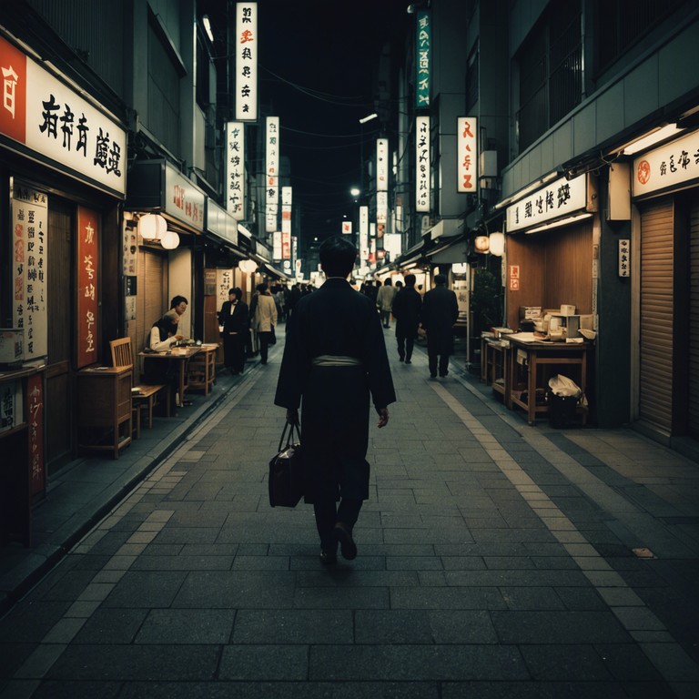 Delving deeper into the contrast between tokyo's modern exterior and the ancient soul of its traditional heart, using a koto to weave through the complex tapestry of emotions tied to solitude in the metropolis. An atmospheric backdrop enhances the piece, representing the blend of old and new, familiarity and alienation in today's tokyo.