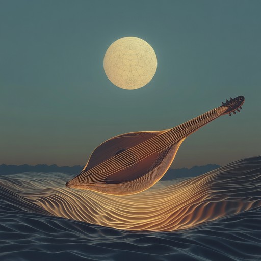 An instrumental piece blending ancient egyptian musical scales played on the oud with ambient electronic textures, creating a transcendent journey through time and space