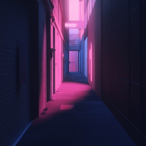 Create an eerie idm soundscape featuring glitchy rhythms, eerie synths, and dark atmospheric textures. This composition captures the essence of a neon lit dystopian future where danger lurks around every corner.