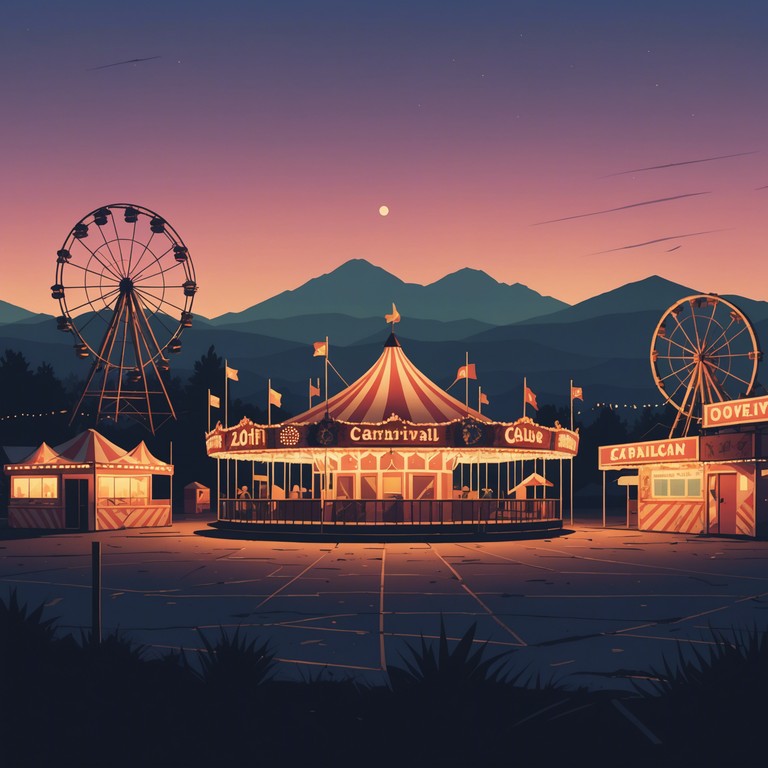 A piece that invites the listener to imagine a whimsical carnival softly winding down under a twilight sky, where the notes of a lone accordion play a gentle, reflective melody amidst the fading sounds of the day.