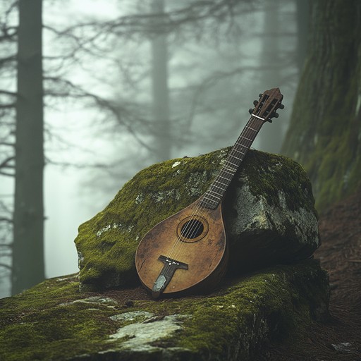 An instrumental composition featuring the lute, capturing the mysterious aura of medieval troubadours journeying through unknown realms, invoking a sense of intrigue and historical nostalgia.