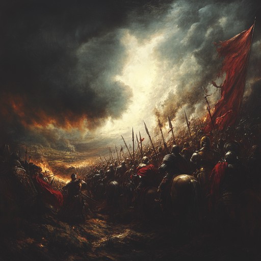 This track captures the essence of a grand historical epic, with sweeping orchestral arrangements that bring to life the sound of ancient warriors clashing on the battlefield. A powerful blend of brass and strings crescendoes into a mightily evocative sonic experience, ideal for soundtracking stories of valor and conquest.