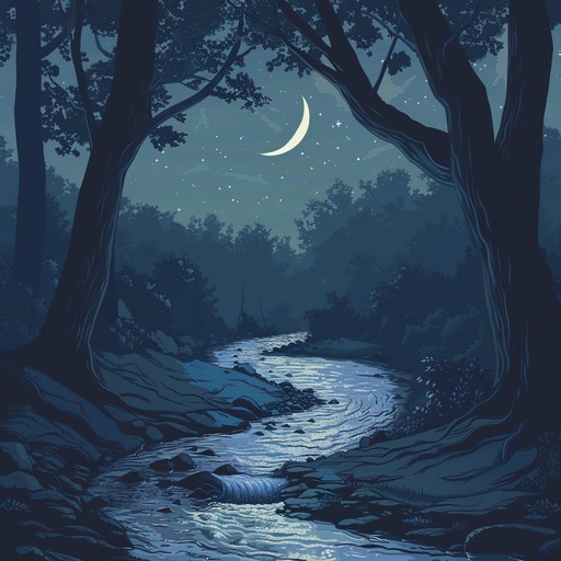 A tranquil lullaby that mimics the gentle purl of streams illuminated by the moonlight, crafted to lull listeners into a deep and restful sleep with soft music box tones.