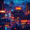 bright synths pulse through retro futuristic cityscape at night