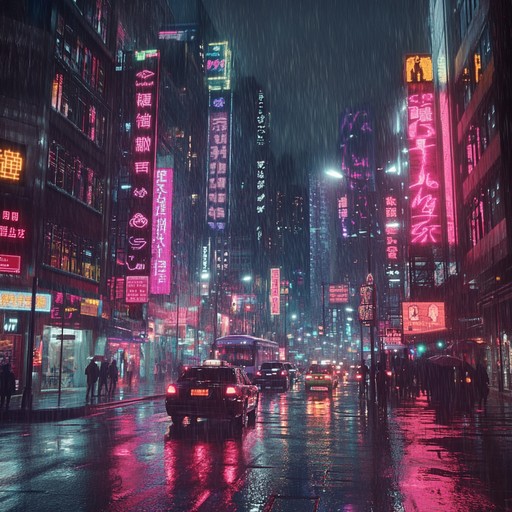 Dive into a dystopian cityscape, where neon lights flicker amid the heavy rain. This high stakes pursuit is driven by relentless basslines and sharp, futuristic synths, capturing the urgency and intensity of every heartbeat in this dramatic cyberpunk saga.