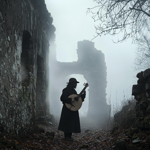 An eerie medieval ballad with mysterious troubadour vocals evoking haunted castles and ghostly apparitions. The soft lute melodies intertwine with chilling atmospheres to create a hauntingly beautiful auditory experience.