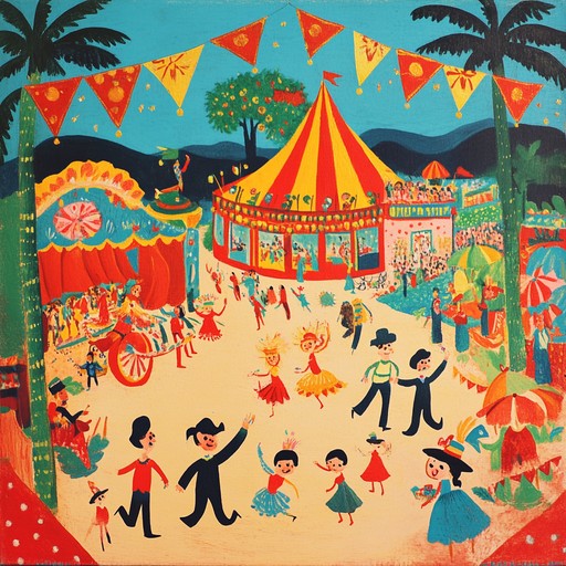 A lively and bright tune capturing the essence of circus parades, with playful accordion leads and bouncy rhythms creating a theatrical and whimsical soundscape.