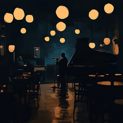 A slow, melancholic swing tune evoking feelings of solitude and reflection. Gentle trumpet melodies weave through a somber jazz backdrop, capturing the essence of late night loneliness in a dimly lit club. The piece unfolds with a steady rhythm, heart wrenching harmonies, and an intimate atmosphere, perfect for introspective moments.