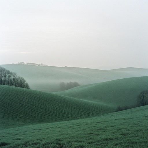 A soft instrumental capriccio performed on the harp, portraying the tranquil beauty of morning mist enveloping serene landscapes, inspiring calm and peacefulness