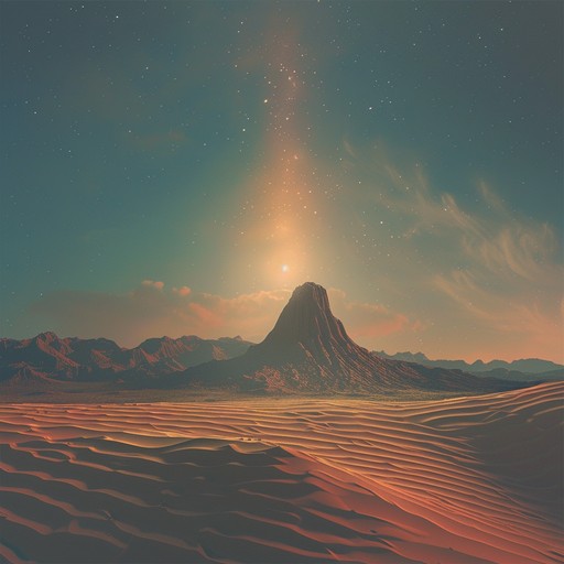 An enchanting journey through an otherworldly desert, where ancient middle eastern rhythms meet cosmic celestial harmonies. A mystical ambiance unfolds, transporting listeners to an ethereal landscape born from the blending of earth and stars.