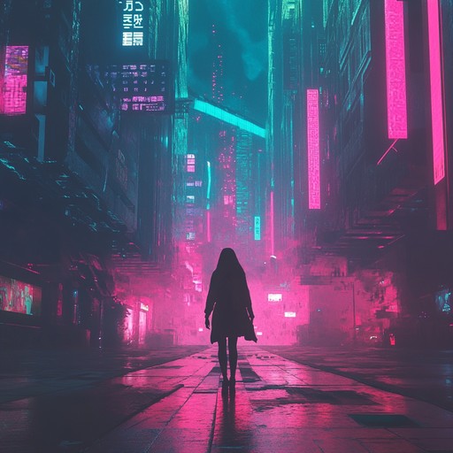 An instrumental track intricately weaving electronic melodies with mysterious atmospheres, evoking traversing neon lit cityscapes under enigmatic skies.