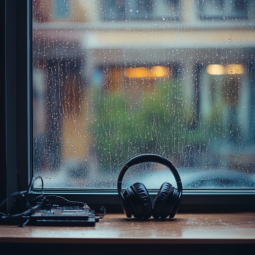 A serene setting where each raindrop enhances the calming lofi beats, creating a perfect background for unwinding or concentrating.