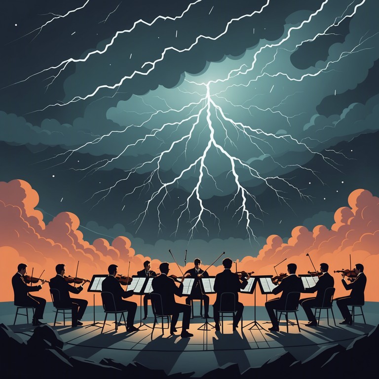 A full orchestral setting where the violins lead a charge, joined by cellos and basses, creating a mighty sound storm that vividly paints the anger in a majestic waltz rhythm, turning wrath into a powerful and moving musical journey.