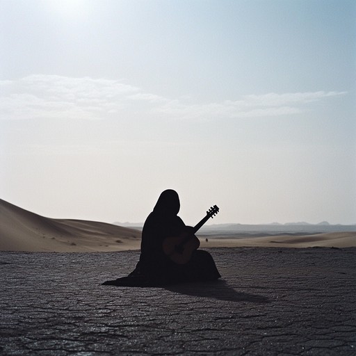 A melancholic instrumental track featuring traditional middle eastern scales, bringing forth the desolation of an abandoned desert. The slow, mournful musical phrases are accented by subtle, heart wrenching nuances, painting a vivid landscape of solitude and grief