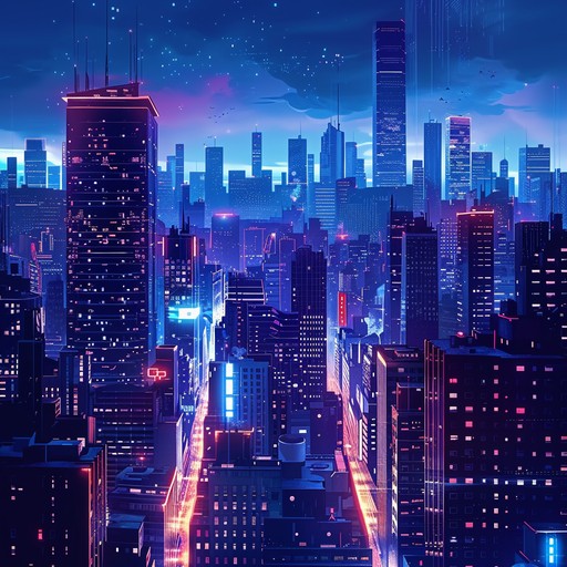 A meticulous blend of synthesizers and intricate electronic beats depicts an advanced, neon lit metropolis at night. The track oscillates between serene ambient passages and energetic, rhythmically complex sequences, invoking a sense of wonder and exploration in a technologically advanced cityscape.