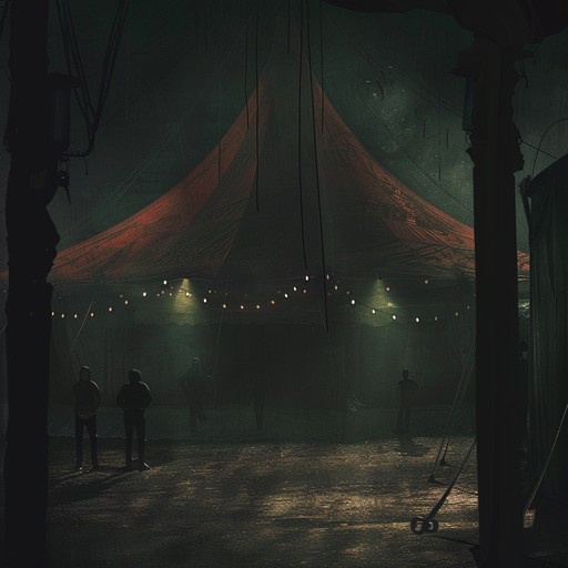 A journey through a shadowy night circus filled with eerie performers and sorrowful clowns, creating a haunting yet sophisticated atmosphere