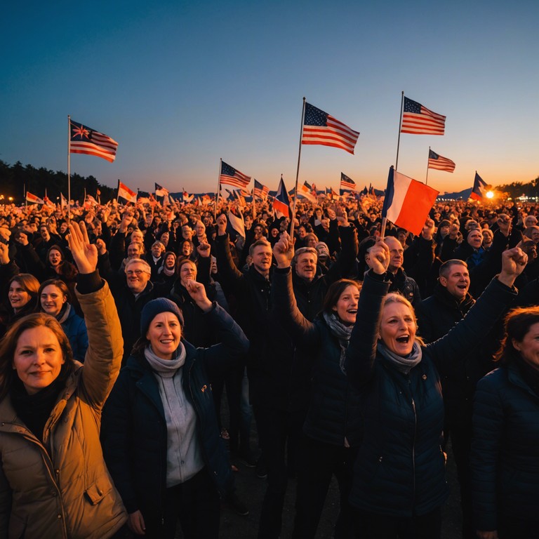 This track symbolizes a journey from the historic struggles of a nation to its current state of triumph, using a dynamic range of orchestral brass to create waves of emotional highs. It is a celebration of the spirit, designed to motivate and invigorate its listeners with each note ringing clear like the call of victory.