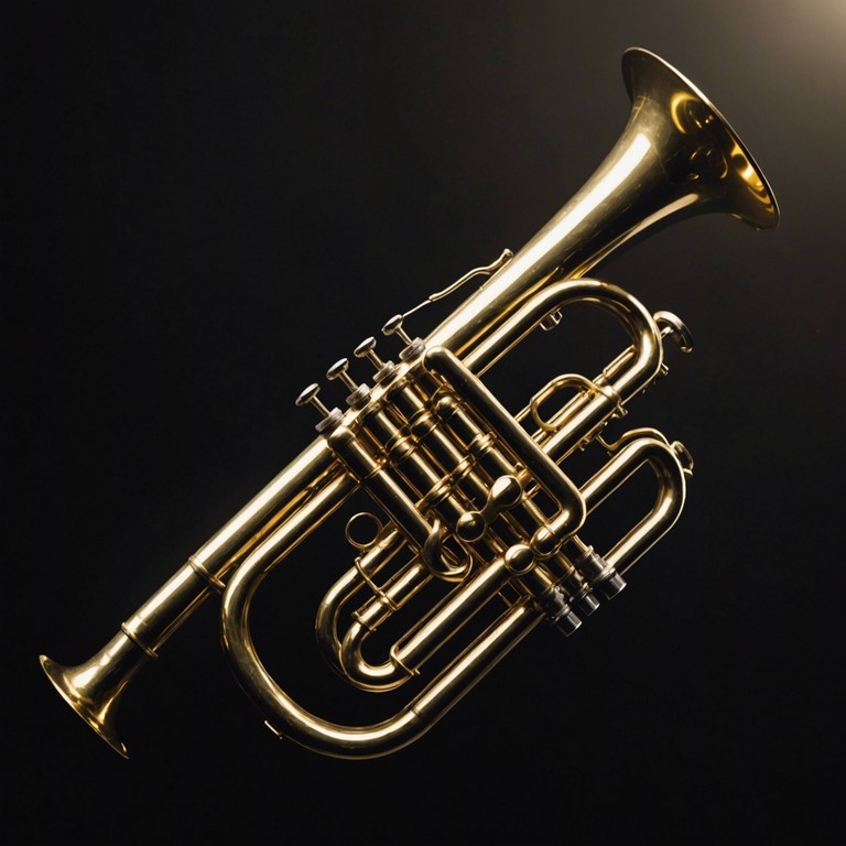 An instrumental piece that transports the listener to a spirited cabaret show, emphasizing the robust and theatrical energy of the trumpet, complementing the boisterous ambiance of a cabaret environment.