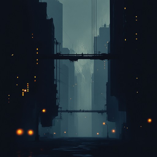 An eerie and gritty soundscape with dark garage beats, capturing the essence of an urban dystopian night with sinister synths and brooding basslines.