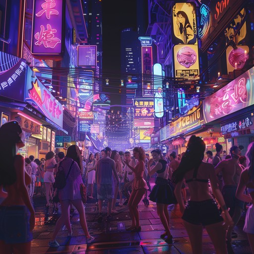 A lively funk track filled with energetic basslines and rhythmic guitar, inspired by the bustling nightlife of a neon lit city, perfect for dancing or a midnight drive.