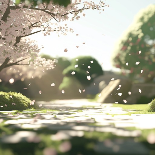 A heartwarming j pop instrumental that evokes the delicate beauty and joy of cherry blossoms blooming in spring, blending gentle melodies with lively rhythms to create a sense of renewal and happiness.