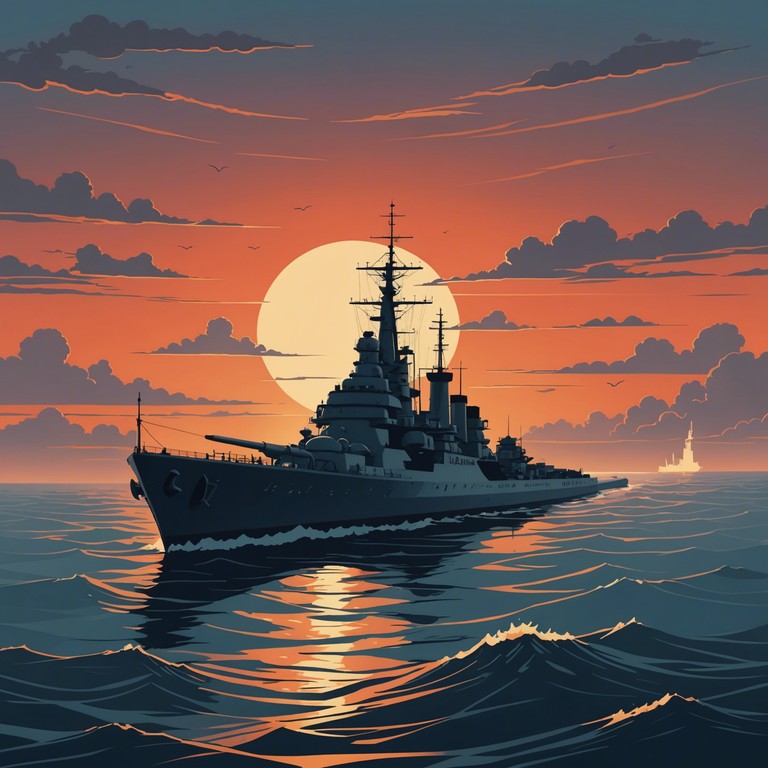 A majestic and forceful musical piece celebrating the russian naval heritage with grand brass sections dominating the melody, portraying the high seas and the courageous spirit of the naval forces.