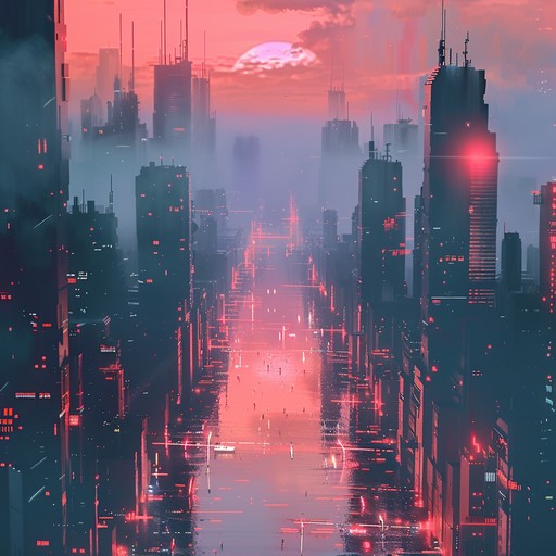 An ambient track that marries smooth cyberpunk elements with lush, calming synthesizers, embodying a relaxed yet reflective vibe perfect for a quiet evening in a futuristic city.