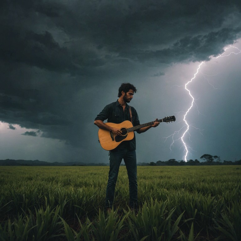 This instrumental track features a passionately intense mix of classic sertanejo melodies intertwined with the fiery emotions of modern life's struggles, using aggressive guitar strums and rapid accordion play to convey a story of fervent heartache and defiant energy.