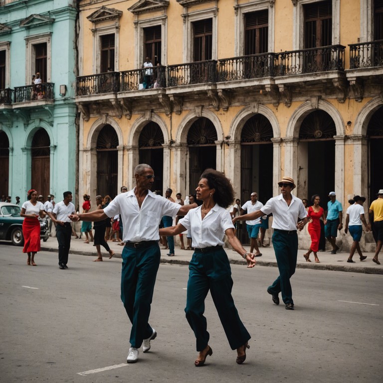 This track captures the essence of a vibrant cuban street scene infused with afro cuban elements, bringing to life the playful and spontaneous dances of the local performers. Key rhythms provide a lively backdrop that evokes images of sunlit plazas and joyful gatherings, making it nearly impossible not to move along to the beat.