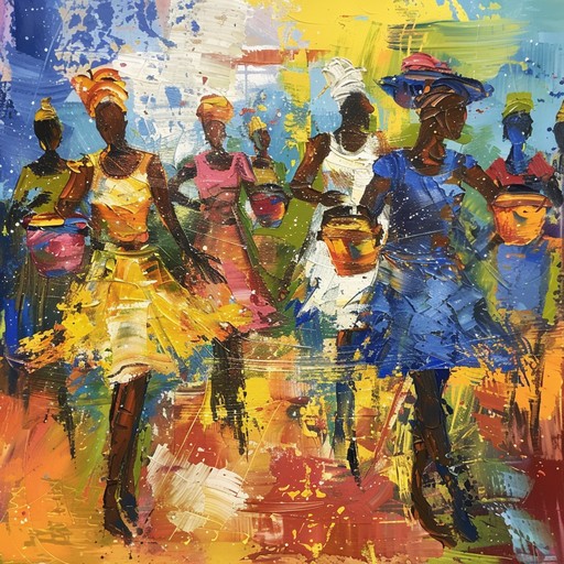 An exciting and danceable afrobeat track that bursts with joyous percussion, melodic rhythms, and vibrant energy, reminiscent of an african market celebration filled with life and color.