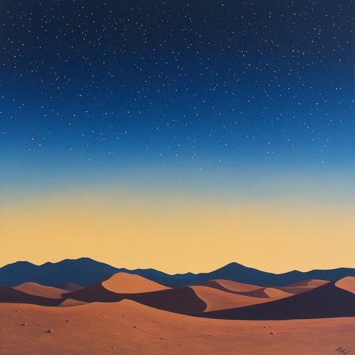 Experience a deeper dive into the desert environment as twilight deepens into night, casting long shadows over the sand and transforming the day's heat into a refreshing night breeze, musically captured with an extended oud solo that echoes under the starlit sky.