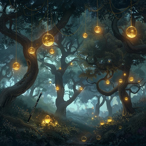 Immerse yourself in a mesmerizing woodland festivity where ethereal flutes flutter like sprites, creating an otherworldly ambiance filled with joy, wonder, and whimsical charm. Pathways lit by glowing orbs guide you through groves as the music enchants you, transporting you to a place where fantasy comes alive with every note.