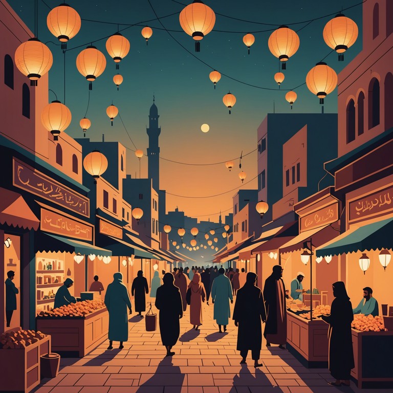 A composition inspired by the mystique of the middle east, incorporating traditional melodic structures with a thrilling, suspenseful edge. The music paints a picture of a dimly lit, bustling bazaar in the heart of the arabian desert under a starry sky. The primary instrument, an oud, casts haunting echoes that resonate with deep cultural roots and modern suspense.