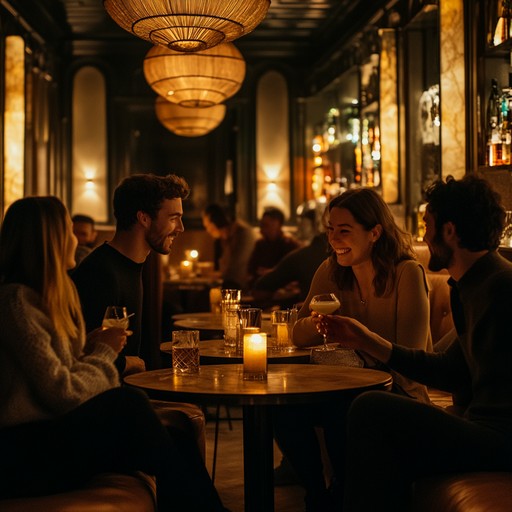 Imagine lounging in a classy bar with friends, sipping on cocktails, and chatting while the upbeat, relaxing tunes of a smooth jazz ensemble set the perfect backdrop. This playful lounge song will have you feeling at ease, mingling, and swaying gently to the rhythms.