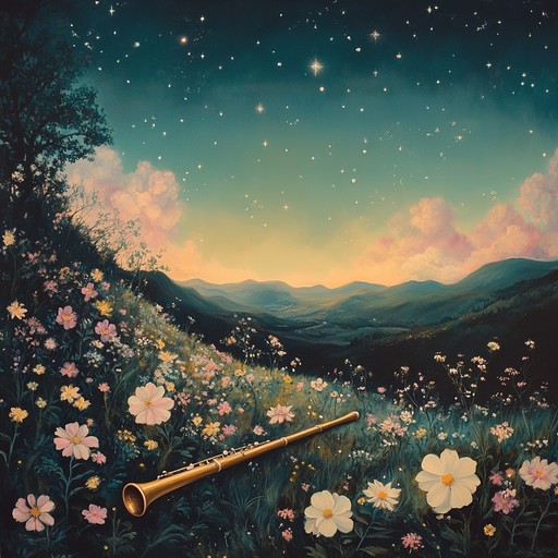 An instrumental journey led by a flute, capturing the whimsical essence of newfound love in a dreamlike landscape. The composition blends playful tunes with romantic undertones, creating a fairytale like atmosphere.