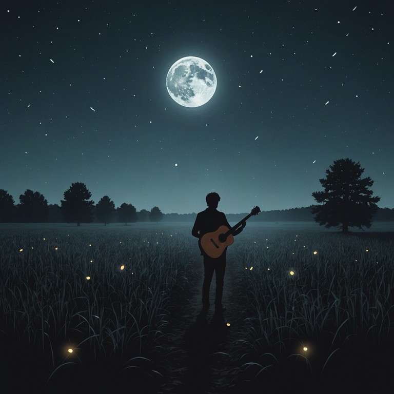 Envision a soothing melody played on an acoustic guitar, echoing gently across quiet, moonlit fields, inviting a sense of calm and reflection in its soft, melodious embrace.