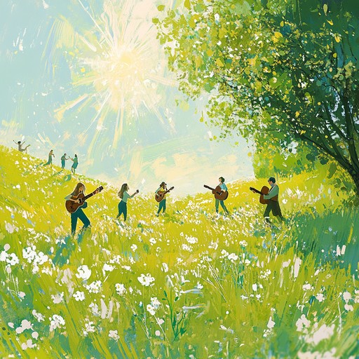 This cheerful folk rock piece features an upbeat rhythm driven by lively acoustic guitar melodies, complemented by gentle percussion and a touch of harmonica. It's perfect for evoking the joy of dancing through sunny meadows and celebrating life's simple pleasures.