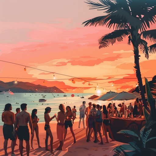 Lively bossa nova rhythms with cheerful melodies creating a beach party vibe