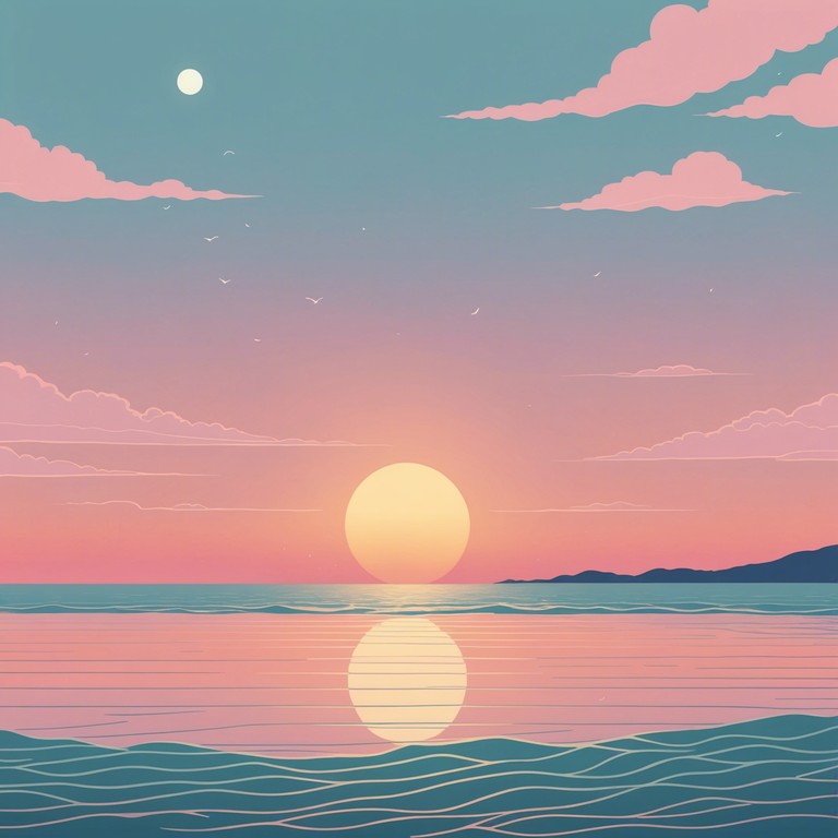 Imagine a soundscape that transports listeners straight to a serene beach during sunset, where gentle waves lap the shore under a pastel sky, and soft chimes create a rhythmic, soothing melody that promotes profound feelings of relaxation and peace.