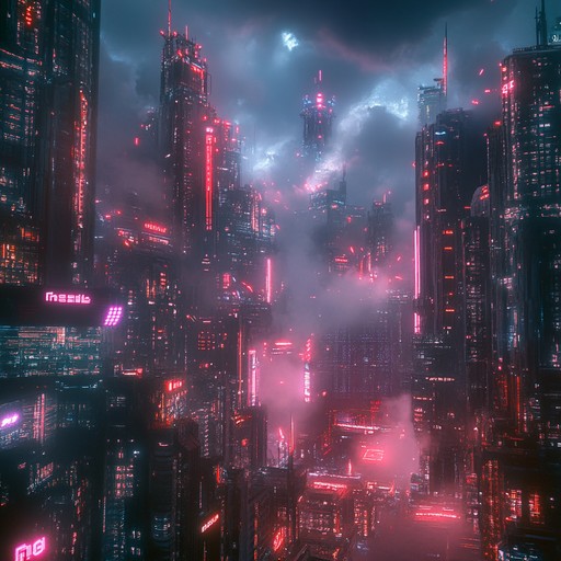 Explore a cyberpunk dystopia with dark, atmospheric synths, creating an eerie and mysterious soundscape. Pulsating beats and haunting melodies echo through neon lit rain soaked streets, capturing the essence of a futuristic yet desolate metropolis.