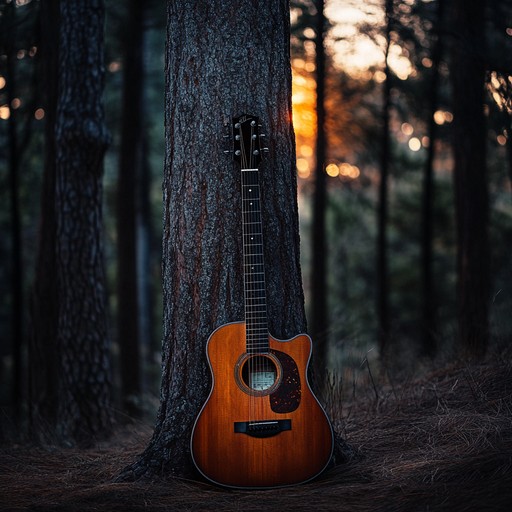 A tranquil instrumental folk rock piece featuring delicate acoustic guitar harmonies that weave together to paint a serene picture of a pine forest at twilight, with soft percussion and subtle ambient textures enhancing the peaceful atmosphere