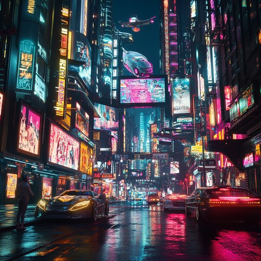 Imagine a bustling metropolis filled with bright neon lights and holographic billboards. The music is an effervescent blend of electronic beats and playful melodies, capturing the essence of a cyberpunk playground. It’s vibrant and mischievous, pulsating with energy, while inviting listeners to explore a futuristic cityscape. The melody loops around whimsical synth lines and rhythmic bass, creating an atmosphere that feels both adventurous and joyous.