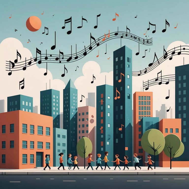 This track is an auditory exploration of a city from a child's perspective, using urban environmental sounds meshed seamlessly with light, playful xylophone melodies to create a sense of wonder and excitement