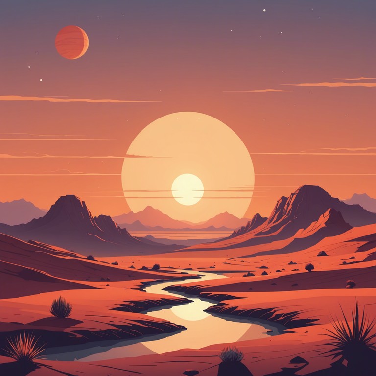 Imagine a tranquil journey through the cosmos, where soft house beats blend with ethereal synths to create a backdrop of peaceful yet energizing ambiance. The music perfectly captures the essence of a martian sunset, providing a soothing yet uplifting experience for listeners.