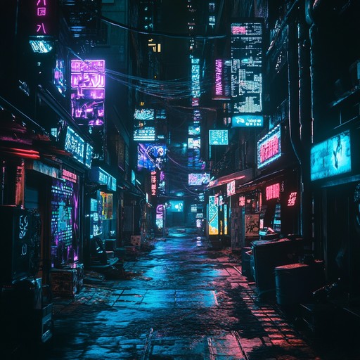 An adrenaline pumping instrumental featuring pulsing synths and dynamic rhythms, evoking a nocturnal journey through a neon drenched cyberpunk city.