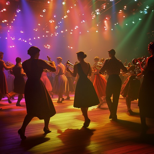 Experience the exuberance of a bustling 1940s dance hall, fueled by the infectious swing of powerful brass and lively percussion.