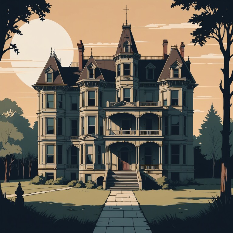 In this musical piece, the gentle, eerie piano plays amidst a background of creaking wood and soft whispers, evoking a chilling atmosphere of a house paused in time.